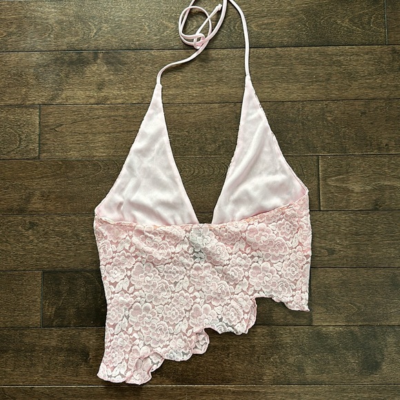 Maria Morena Y2K Pink Lace Asymmetrical Halter Crop Top XS/S - Picture 6 of 7